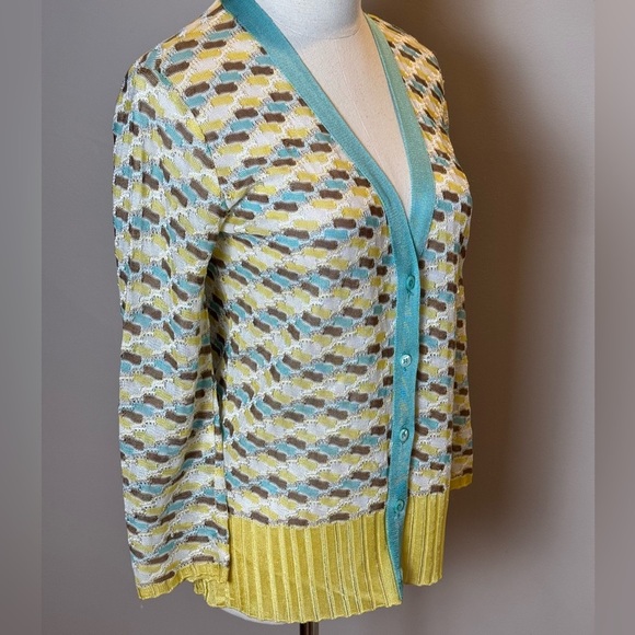 Missoni Blue and Yellow Geometric Cardigan Sweater - Size 8 - Picture 2 of 8
